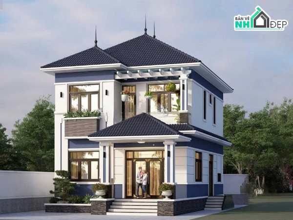 Biệt thự 2 tầng,nhà biệt thự,hồ sơ kỹ thuật thi công