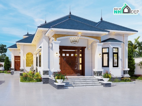 bản vẽ nhà mái nhật,bản vẽ biệt thự 1 tầng,biệt thự 1 tầng mái nhật