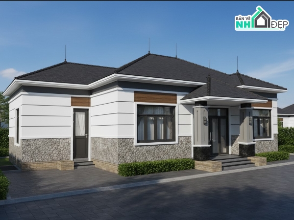 kiến trúc mái nhật,biệt thự mái nhật,biệt thự 1 tấng mái nhật,file cad biệt thự 1 tầng mái nhật