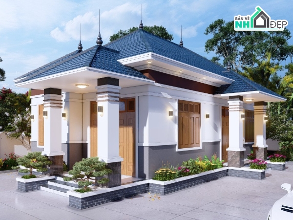 kiến trúc nhà mái nhật,bản vẽ nhà mái nhật,bản vẽ nhà vườn,biệt thự 1 tầng mái nhật