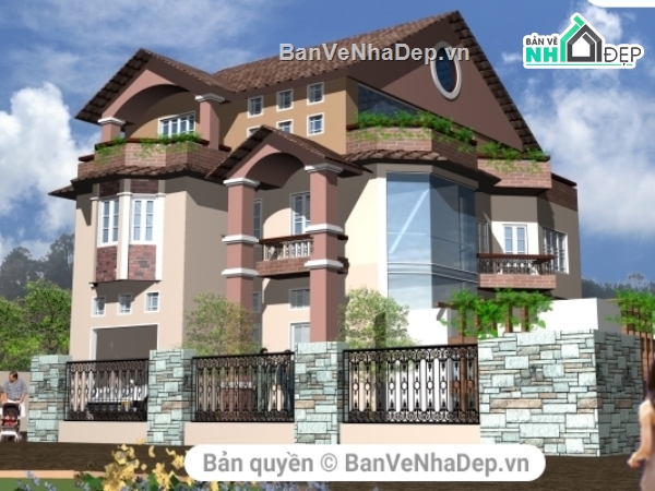 kiến trúc biệt thự 3 tầng,kiến trúc 3 tầng 19x20m,bản vẽ biệt thự 3 tầng,mẫu biệt thự 3 tầng