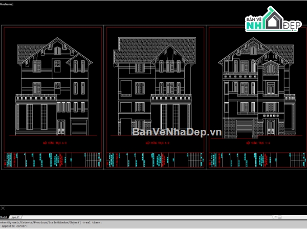 Biệt thự,file cad biệt thự 2 tầng đẹp,biệt thự 3 tầng