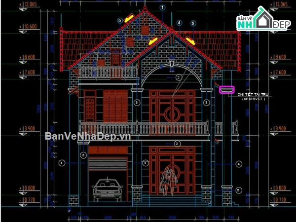 biệt thự cổ điển 2 tầng 1 tum kích thước 9.5x17m,Hồ sơ thiết kế biệt thự cổ điển 2 tầng 1,Bản vẽ biệt thự 9.5x17m,mặt bằng biệt thự 2 tầng,thiết kế biệt thự cổ điển