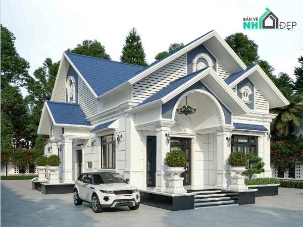 Biệt thự mái thái,Nhà vườn mái thái,Bản vẽ nhà mái thái