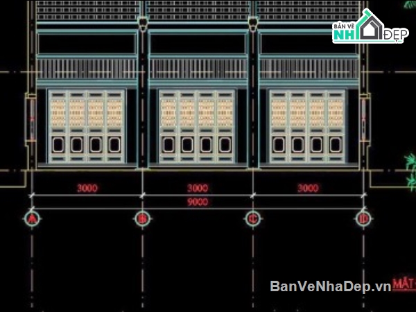 nhà thờ họ 3 gian,file cad nhà thờ họ 3 gian,nhà thờ họ 3 gina file cad