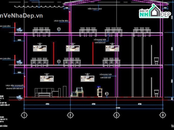nhà hàng hải sản 3 tầng,cad nhà hàng hải sản,file cad nhà hàng hải sản