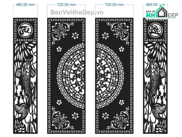 cad cổng,File cổng 4 cánh,cổng trống đồng