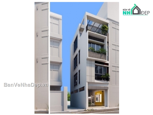 nhà 4 tầng,nhà phố 4 tầng cad,file cad nhà phố 4 tầng