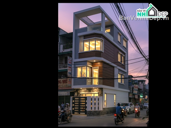 nhà phố 2 mặt tiền,nhà phố 4 tầng,cad nhà phố 4 tầng,file cad nhà phố 4 tầng