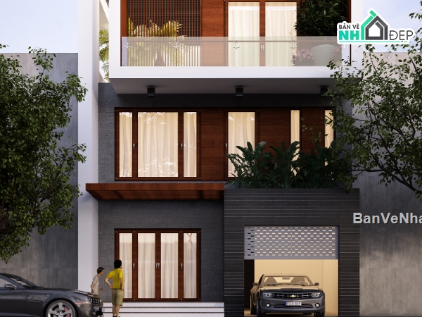 Nhà phố đẹp 3 tầng,Nhà phố 3 tầng 8.5x18m,File cad nhà phố 3 tầng,Bản vẽ nhà phố 3 tầng