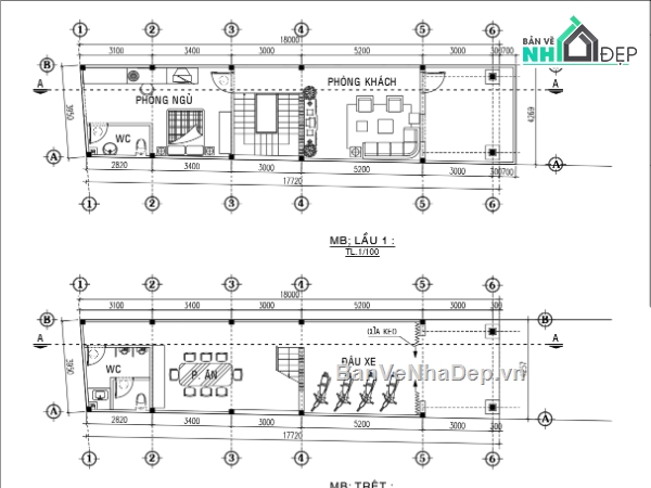 Bản vẽ nhà phố đẹp,Bản vẽ nhà phố tân cổ điển,Bản vẽ nhà phố 3 tầng tân cổ điển
