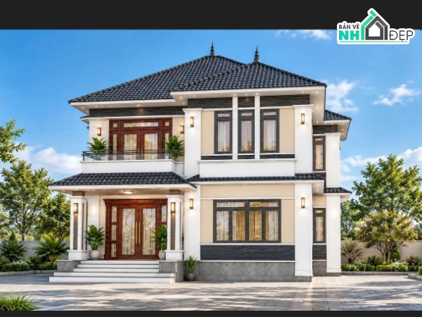 biệt thự mái Nhật,bản vẽ biệt thự 2 tầng,thiết kế biệt thự 10x12.5,nhà 2 tầng mái Nhật,biệt thự 10x12.5m