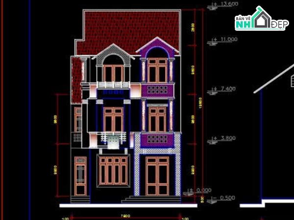 bản vẽ biệt thự phố 8x16m,biệt thự phố 3 tầng,bản vẽ biệt thự 3 tầng 8x16,biệt thự mặt tiền 8m,bản vẽ nhà 3 tầng 8x16m