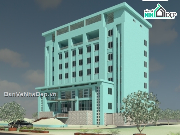 Revit thiết kế nhà làm việc,bản vẽ nhà làm việc,nhà làm việc 7 tầng 26.6x33m,mẫu kho bạc 7 tầng,revit kho bạc 7 tầng