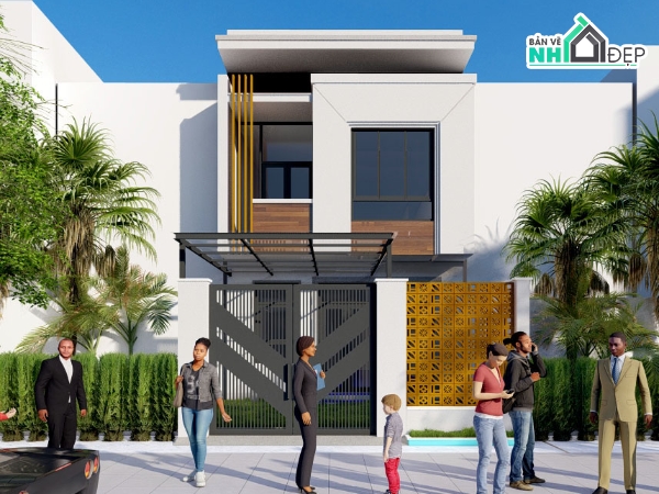 Full hồ sơ kiến trúc,kết cấu nhà phố 6x20m - 2 tầng,nhà 2 tần