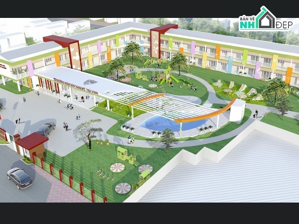 kiến trúc mầm non,kiến trúc trường mầm non,thiết kế trường mầm non,bản vẽ trường mầm non quốc tế,mầm non