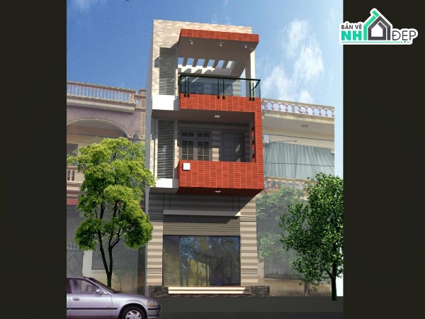 bản vẽ kiến trúc nhà phố 3 tầng,nhà phố 3 tầng 5x20m,thiết kế nhà 3 tầng 5x20m,bản vẽ nhà mặt tiền 5m,nhà ống 3 tầng 5x20m