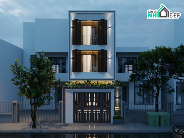 Hồ sơ thiết kế,Bản vẽ thiết kế,Nhà phố 3 tầng hiện đại,Nhà phố hiện đại,Nhà phố 3 tầng,Nhà phố 3 tầng 5x19.8m