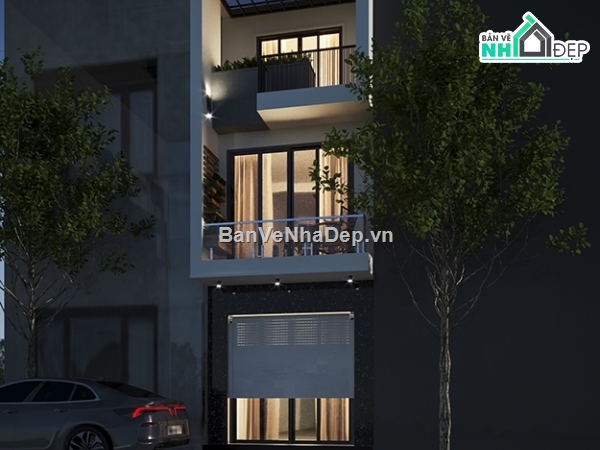kiến trúc nhà 3 tầng,File sketchup nhà 3 tầng,file cad nhà 3 tầng,file cad nhà lô phố,nhà phố 3 tầng 3.45x13.05m,thiết kế nhà  3 tầng