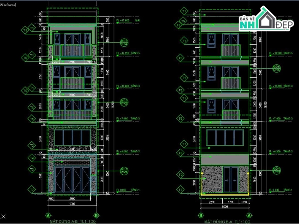 bản vẽ shophouse 5 tầng,shophouse 5x19m,nhà phố kết hợp kinh doanh,bản vẽ nhà 5 tầng,nhà mặt tiền 5m
