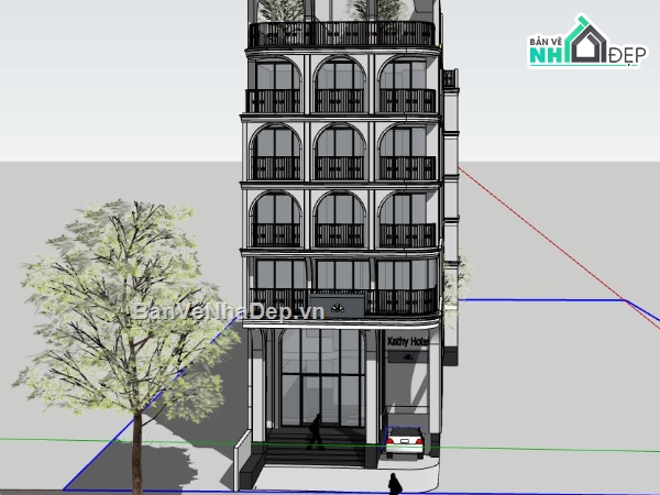 Model su hotel 6 tầng,file su hotel 6 tầng,file sketchup hotel 6 tầng,hotel 6 tầng model su