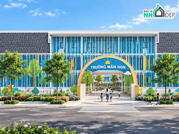 trường mầm non 2 tầng,trường mầm non 58mx36m,trường mầm non
