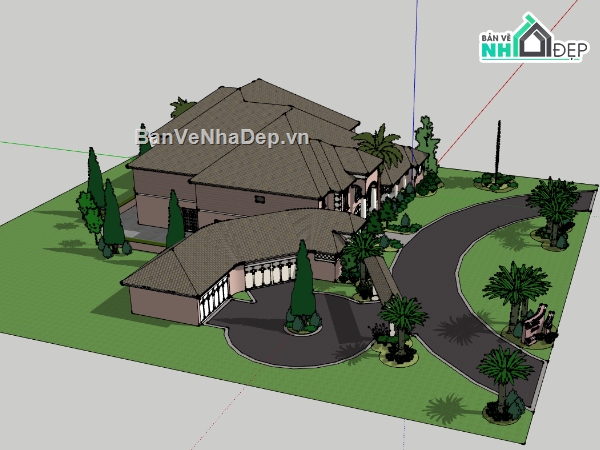 biệt thự hiện đại dựng sketchup,thiết kế nhà biệt thự file su,dựng 3d su nhà biệt thự 2 tầng