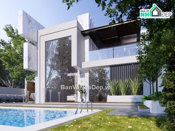 Mẫu Sketchup biệt thự 2 tầng,dựng 3dsu biệt thự 2 tầng,phối cảnh biệt thự 2 tầng