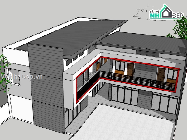 biệt thự 2 tầng,phối cảnh biệt thự 2 tầng,mẫu sketchup biệt thự 2 tầng