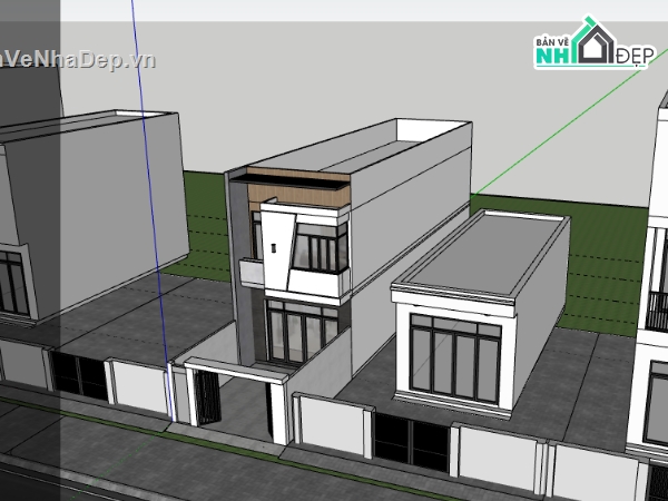 nhà phố 2 tầng dựng model su,file su nhà phố 2 tầng,nhà phố dựng file sketchup,model su nhà phố 2 tầng