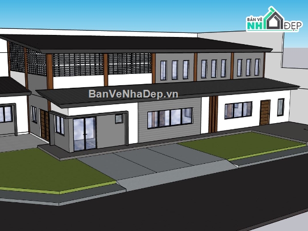 biệt thự 2 tầng,biệt thự sketchup,model sketchup biệt thự 2 tầng,phối cảnh biệt thự 2 tầng