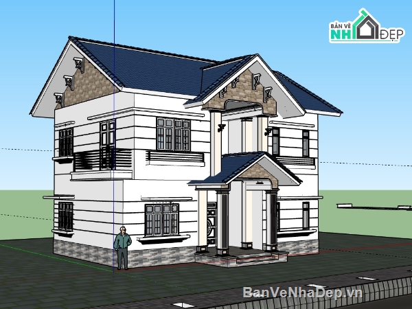 biệt thự 2 tầng,thiết kế biệt thự 2 tầng,biệt thự sketchup,su biệt thự