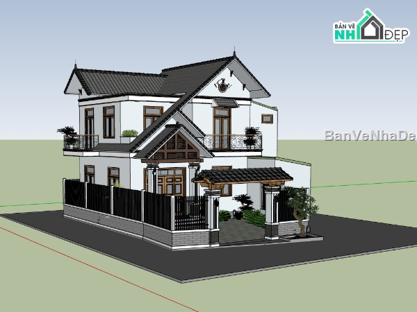 biệt thự 2 tầng,biệt thự đẹp 2 tầng,biệt thự 2 tầng đẹp,sketchup biệt thự,biệt thự sketchup