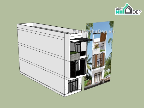 nhà phố 3 tầng,sketchup nhà phố,su nhà phố