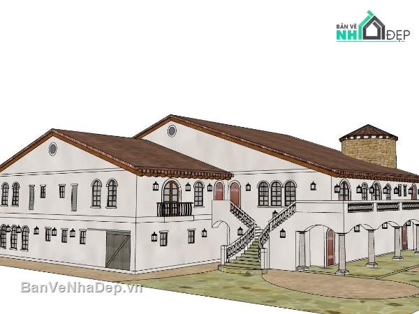 thiết kế biệt thự 2 tầng,biệt thự 2 tầng,model su biệt thự 2 tầng,file sketchup biệt thự 2 tầng
