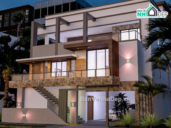 biệt thự 2 tầng,biệt thự sketchup,biệt thự hiện đại