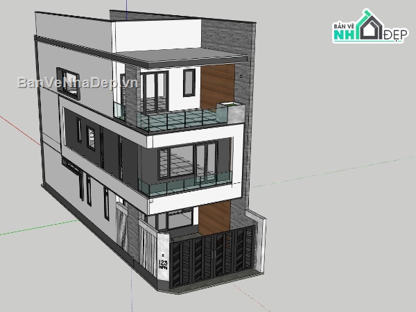 nhà phố 3 tầng,Thiết kế nhà phố,file sketchup nhà phố,mẫu nhà hiện đại