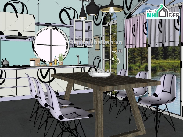model sketchup phòng ăn,file sketchup phòng ăn cực đẹp,nội thất phòng ăn