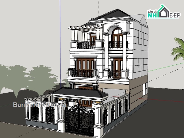 biệt thự hiện đại 3 tầng,model sketchup biệt thự 3 tầng,phối cảnh biệt thự 3 tầng