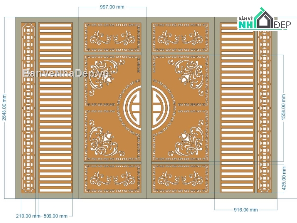 Mẫu cổng 4 cánh cnc,cổng dxf,file cnc cổng 3 cánh