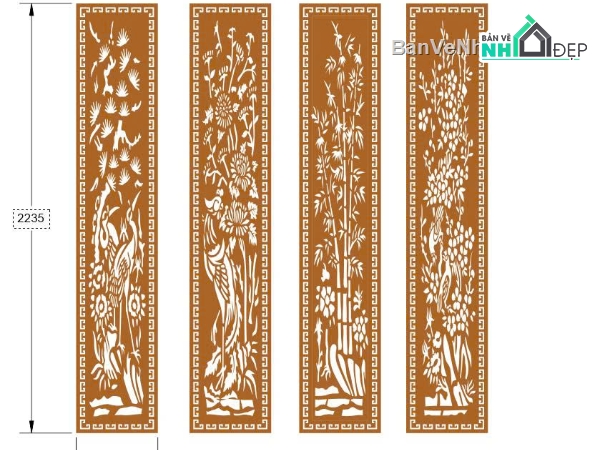 tùng trúc cúc mai,cổng tứ quý,thiết kế cổng 4 cánh