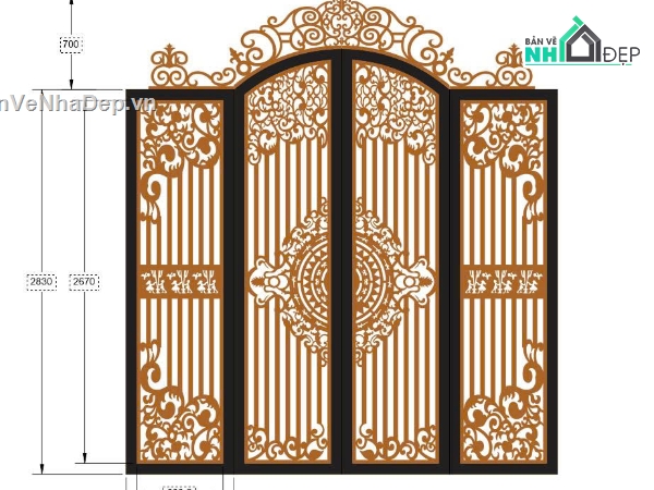 thiết kế cổng 4 cánh,cổng vòm 4 cánh,mẫu cnc cổng 4 cánh
