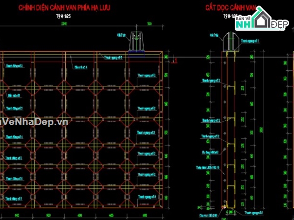 cửa van thép,khe van thủy lợi,cửa van thép file cad