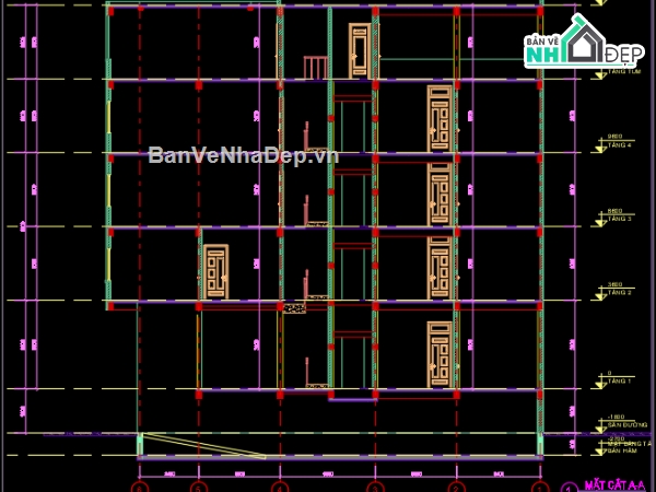 nhà 4 tầng,Bản vẽ nhà 4 tầng,Bản vẽ nhà nghỉ,nhà nghỉ 4 tầng