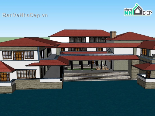 biệt thự 2 tầng,thiết kế biệt thự 2 tầng,file sketchup biệt thự 2 tầng