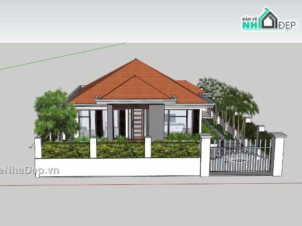 Biệt thự 1 tầng,model su biệt thự 1 tầng,biệt thự 1 tầng sketchup