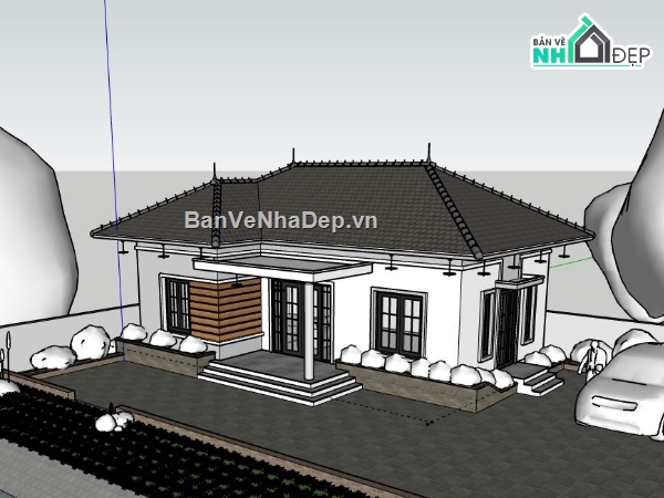 Biệt thự 1 tầng,model su biệt thự 1 tầng,biệt thự 1 tầng sketchup