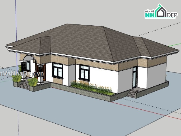 Biệt thự 1 tầng,model su biệt thự 1 tầng,sketchup biệt thự 1 tầng