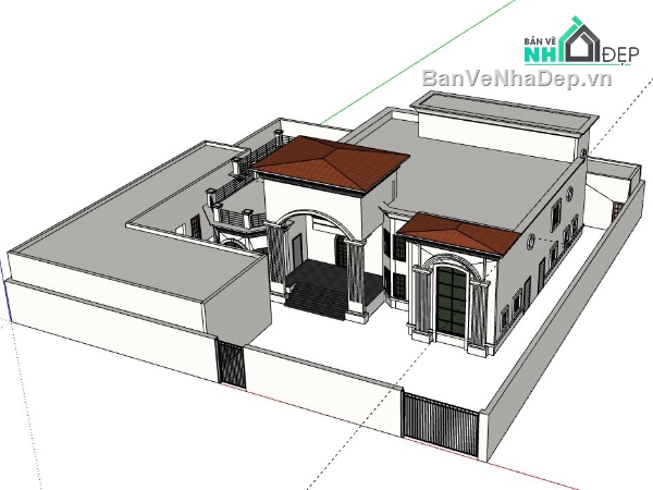 Biệt thự 1 tầng,model su biệt thự 1 tầng,sketchup biệt thự 1 tầng