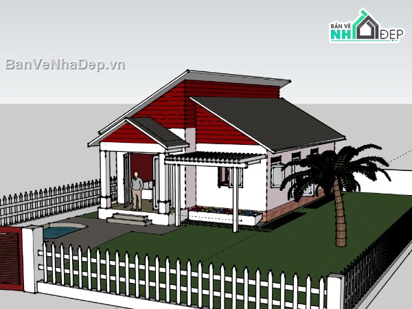 Biệt thự 1 tầng,Model su biệt thự 1 tầng,biệt thự 1 tầng sketchup